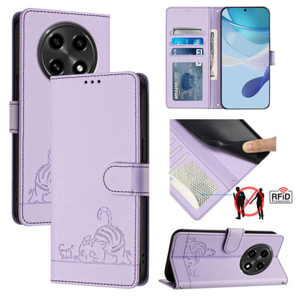 OPPO A2 Pro 5G Cat and Mouse Embossed PU Leather RFID Case with Wallet Slots, Anti-Fall Protection, Kickstand, and Lanyard-buycases.co.uk