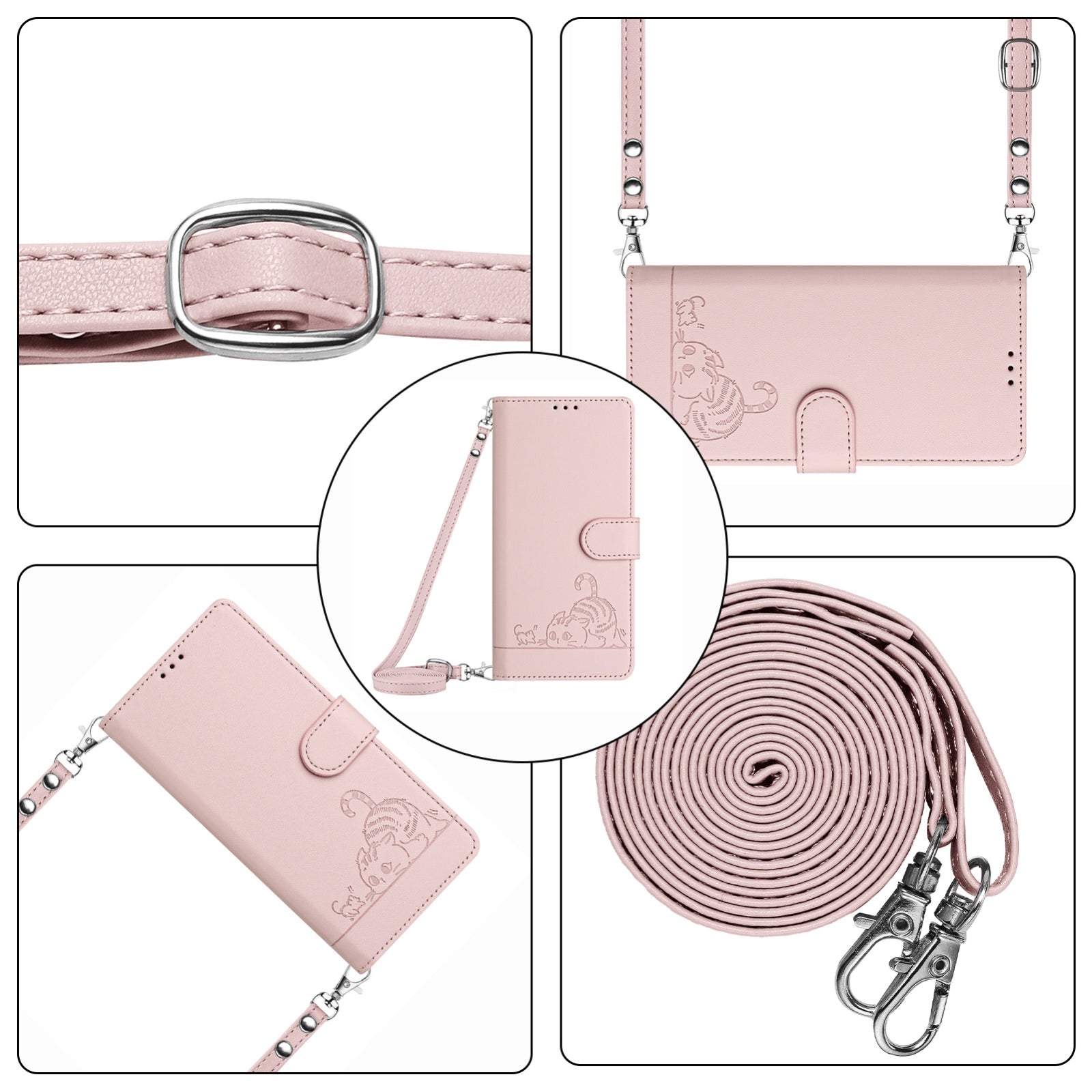 OPPO A77 5G Cat and Mouse Embossed PU Leather RFID Case with Wallet Slots, Anti-Fall Protection, Kickstand, and Lanyard-buycases.co.uk