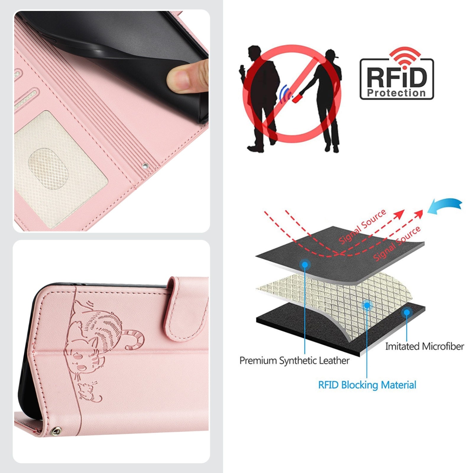 OPPO A77 5G Cat and Mouse Embossed PU Leather RFID Case with Wallet Slots, Anti-Fall Protection, Kickstand, and Lanyard-buycases.co.uk