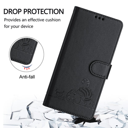 OPPO A77 5G Cat and Mouse Embossed PU Leather RFID Case with Wallet Slots, Anti-Fall Protection, Kickstand, and Lanyard-buycases.co.uk