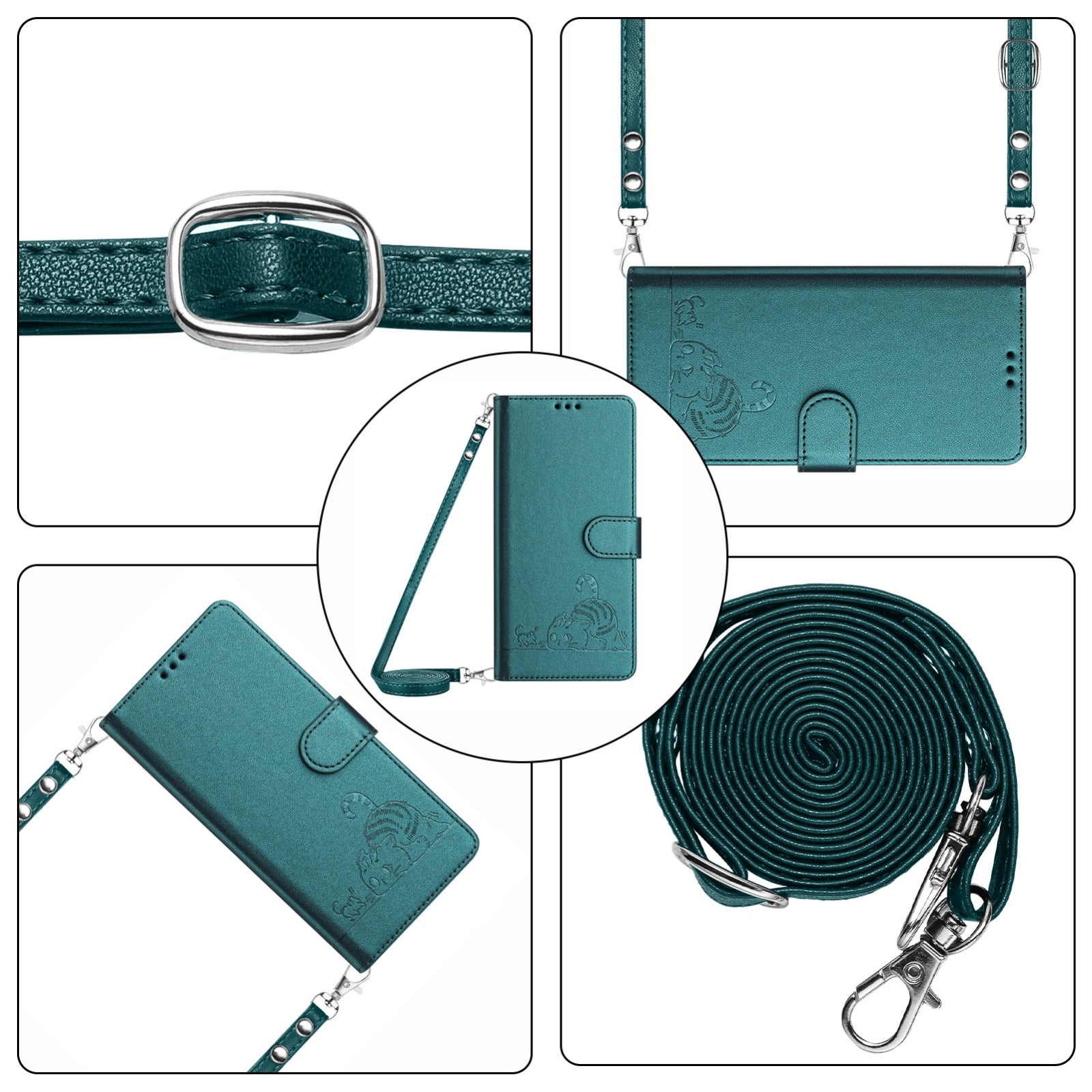 OPPO A77 5G Cat and Mouse Embossed PU Leather RFID Case with Wallet Slots, Anti-Fall Protection, Kickstand, and Lanyard-buycases.co.uk