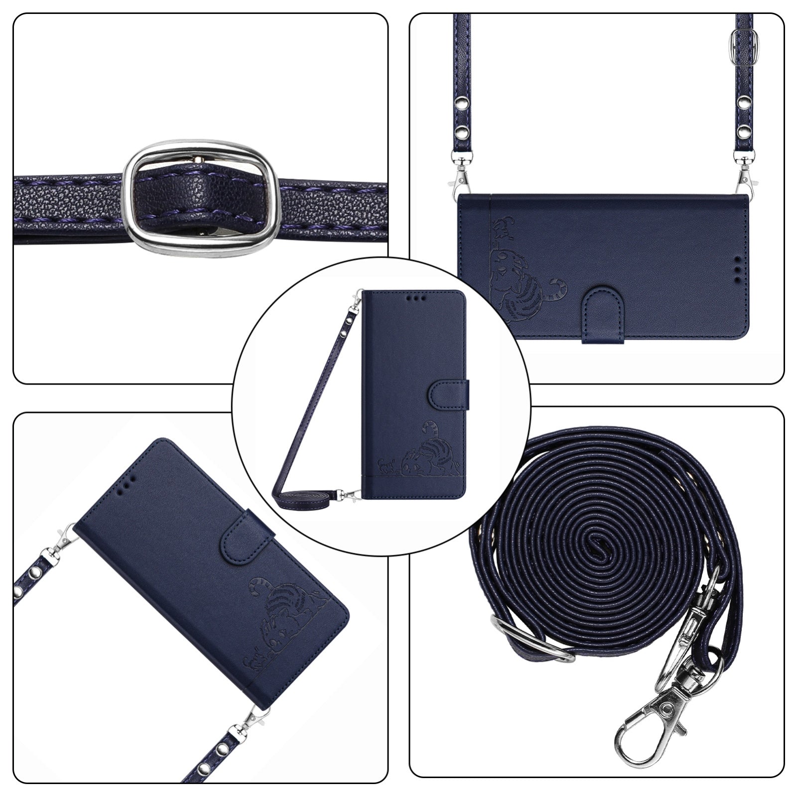 OPPO A77 5G Cat and Mouse Embossed PU Leather RFID Case with Wallet Slots, Anti-Fall Protection, Kickstand, and Lanyard-buycases.co.uk