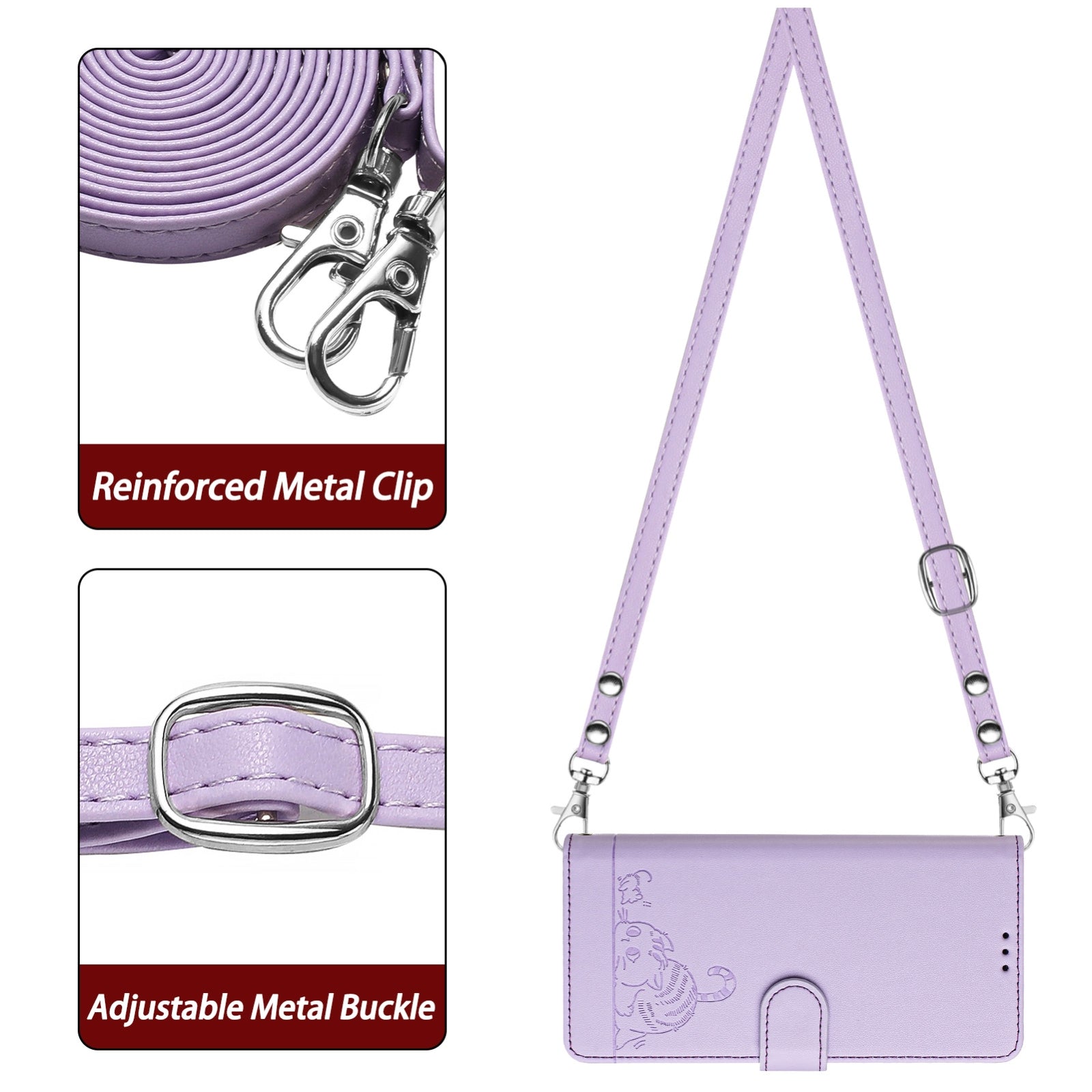 OPPO A77 5G Cat and Mouse Embossed PU Leather RFID Case with Wallet Slots, Anti-Fall Protection, Kickstand, and Lanyard-buycases.co.uk