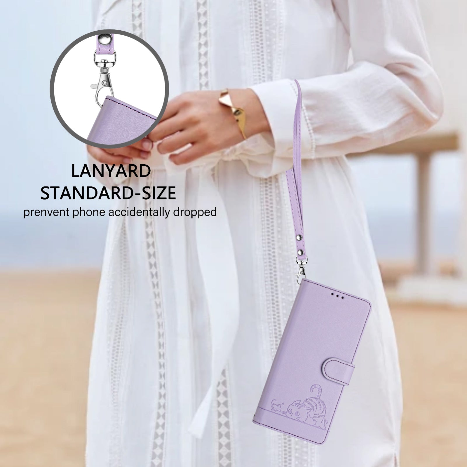 OPPO A77 5G Cat and Mouse Embossed PU Leather RFID Case with Wallet Slots, Anti-Fall Protection, Kickstand, and Lanyard-buycases.co.uk