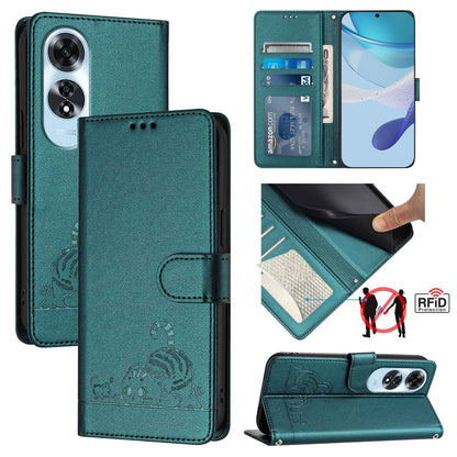 OPPO A60 4G Global Cat and Mouse Embossed PU Leather RFID Case with Wallet Slots, Anti-Fall Protection, Kickstand, and Lanyard-buycases.co.uk