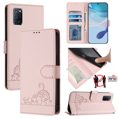 OPPO A72 Cat and Mouse Embossed PU Leather RFID Case with Wallet Slots, Anti-Fall Protection, Kickstand, and Lanyard-buycases.co.uk