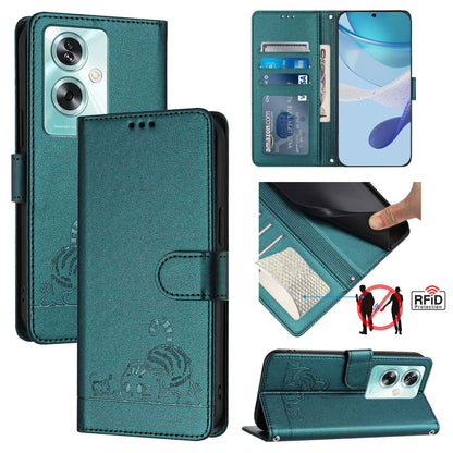 OPPO A79 5G Global Cat and Mouse Embossed PU Leather RFID Case with Wallet Slots, Anti-Fall Protection, Kickstand, and Lanyard-buycases.co.uk