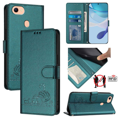 OPPO F17 Cat and Mouse Embossed PU Leather RFID Case with Wallet Slots, Anti-Fall Protection, Kickstand, and Lanyard-buycases.co.uk