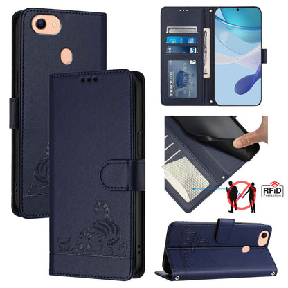OPPO A73 2020 4G Global Cat and Mouse Embossed PU Leather RFID Case with Wallet Slots, Anti-Fall Protection, Kickstand, and Lanyard-buycases.co.uk