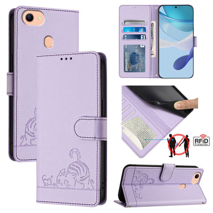 OPPO A73 2020 4G Global Cat and Mouse Embossed PU Leather RFID Case with Wallet Slots, Anti-Fall Protection, Kickstand, and Lanyard-buycases.co.uk