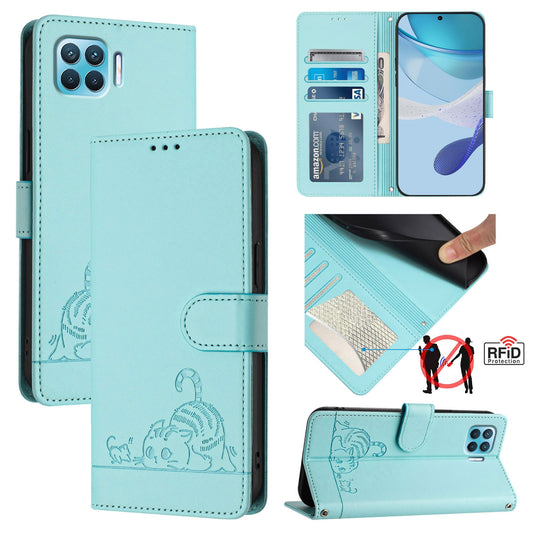 OPPO A93 2020 4G Global Cat and Mouse Embossed PU Leather RFID Case with Wallet Slots, Anti-Fall Protection, Kickstand, and Lanyard-buycases.co.uk