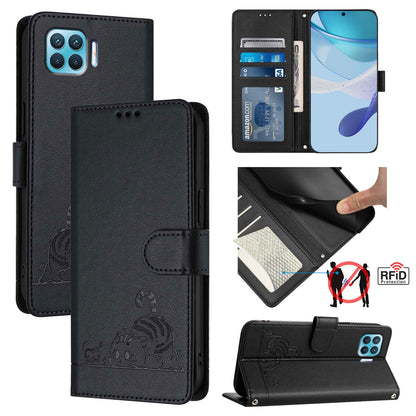 OPPO A93 2020 4G Global Cat and Mouse Embossed PU Leather RFID Case with Wallet Slots, Anti-Fall Protection, Kickstand, and Lanyard-buycases.co.uk