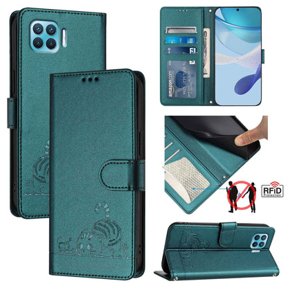 OPPO A93 2020 4G Global Cat and Mouse Embossed PU Leather RFID Case with Wallet Slots, Anti-Fall Protection, Kickstand, and Lanyard-buycases.co.uk
