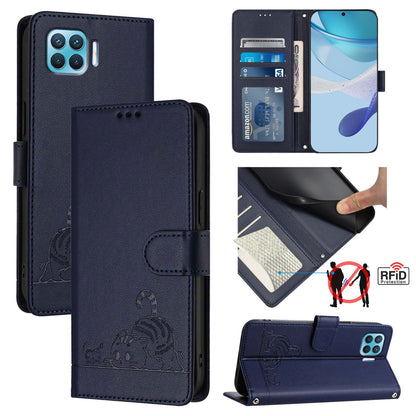 OPPO A93 2020 4G Global Cat and Mouse Embossed PU Leather RFID Case with Wallet Slots, Anti-Fall Protection, Kickstand, and Lanyard-buycases.co.uk
