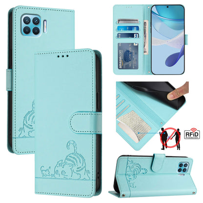 OPPO Reon4 Lite Cat and Mouse Embossed PU Leather RFID Case with Wallet Slots, Anti-Fall Protection, Kickstand, and Lanyard-buycases.co.uk