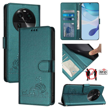OPPO Find X6 Cat and Mouse Embossed PU Leather RFID Case with Wallet Slots, Anti-Fall Protection, Kickstand, and Lanyard-buycases.co.uk