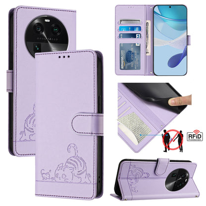 OPPO Find X6 Pro Cat and Mouse Embossed PU Leather RFID Case with Wallet Slots, Anti-Fall Protection, Kickstand, and Lanyard-buycases.co.uk