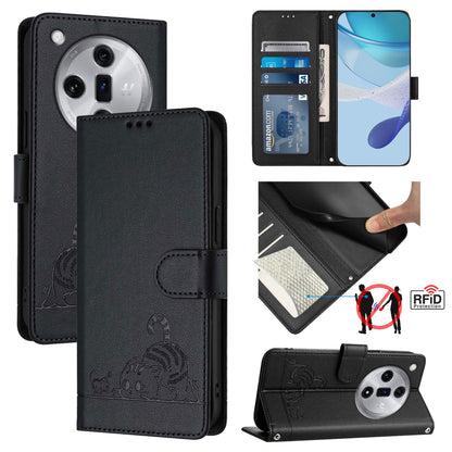 OPPO Find X7 Cat and Mouse Embossed PU Leather RFID Case with Wallet Slots, Anti-Fall Protection, Kickstand, and Lanyard-buycases.co.uk
