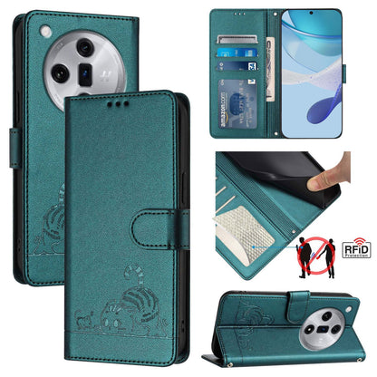 OPPO Find X7 Cat and Mouse Embossed PU Leather RFID Case with Wallet Slots, Anti-Fall Protection, Kickstand, and Lanyard-buycases.co.uk