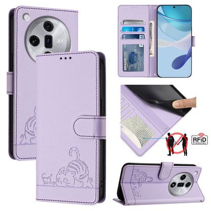 OPPO Find X7 Cat and Mouse Embossed PU Leather RFID Case with Wallet Slots, Anti-Fall Protection, Kickstand, and Lanyard-buycases.co.uk