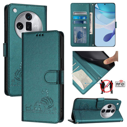 OPPO Find X7 Ultra Cat and Mouse Embossed PU Leather RFID Case with Wallet Slots, Anti-Fall Protection, Kickstand, and Lanyard-buycases.co.uk