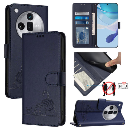 OPPO Find X7 Ultra Cat and Mouse Embossed PU Leather RFID Case with Wallet Slots, Anti-Fall Protection, Kickstand, and Lanyard-buycases.co.uk