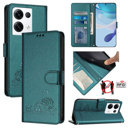 OPPO Reno8 Pro 5G Global Cat and Mouse Embossed PU Leather RFID Case with Wallet Slots, Anti-Fall Protection, Kickstand, and Lanyard-buycases.co.uk