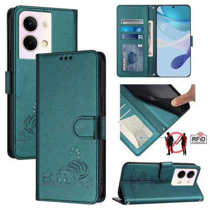 OPPO Reno9 Pro 5G Cat and Mouse Embossed PU Leather RFID Case with Wallet Slots, Anti-Fall Protection, Kickstand, and Lanyard-buycases.co.uk