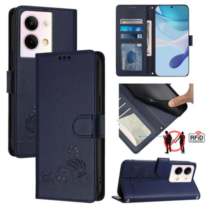 OPPO Reno9 Pro 5G Cat and Mouse Embossed PU Leather RFID Case with Wallet Slots, Anti-Fall Protection, Kickstand, and Lanyard-buycases.co.uk