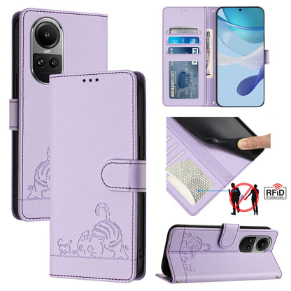OPPO Reno10 Pro Global Cat and Mouse Embossed PU Leather RFID Case with Wallet Slots, Anti-Fall Protection, Kickstand, and Lanyard-buycases.co.uk