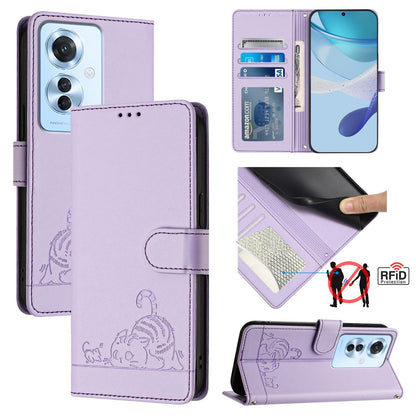 OPPO F25 Pro 5G India Cat and Mouse Embossed PU Leather RFID Case with Wallet Slots, Anti-Fall Protection, Kickstand, and Lanyard-buycases.co.uk