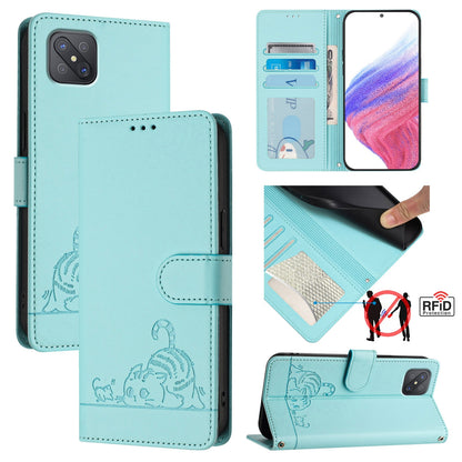 OPPO A92S 5G Cat and Mouse Embossed PU Leather RFID Case with Wallet Slots, Anti-Fall Protection, Kickstand, and Lanyard-buycases.co.uk