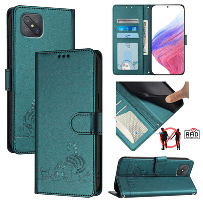 OPPO A92S 5G Cat and Mouse Embossed PU Leather RFID Case with Wallet Slots, Anti-Fall Protection, Kickstand, and Lanyard-buycases.co.uk