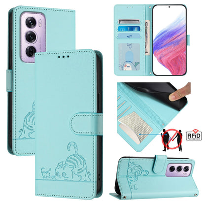 OPPO Reno12 Pro Global Cat and Mouse Embossed PU Leather RFID Case with Wallet Slots, Anti-Fall Protection, Kickstand, and Lanyard-buycases.co.uk