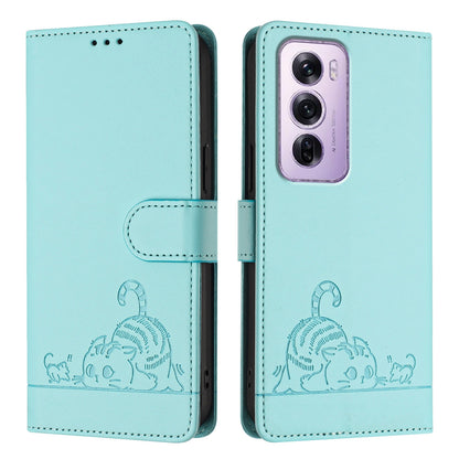 OPPO Reno12 Pro Global Cat and Mouse Embossed PU Leather RFID Case with Wallet Slots, Anti-Fall Protection, Kickstand, and Lanyard-buycases.co.uk