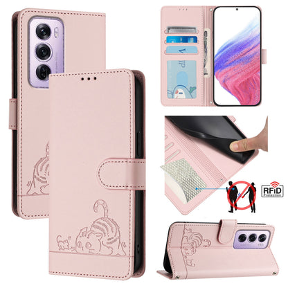 OPPO Reno12 Pro Global Cat and Mouse Embossed PU Leather RFID Case with Wallet Slots, Anti-Fall Protection, Kickstand, and Lanyard-buycases.co.uk
