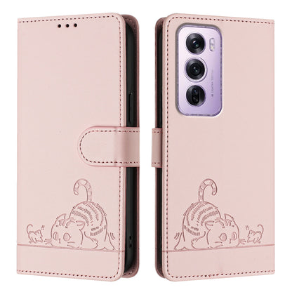 OPPO Reno12 Pro Global Cat and Mouse Embossed PU Leather RFID Case with Wallet Slots, Anti-Fall Protection, Kickstand, and Lanyard-buycases.co.uk