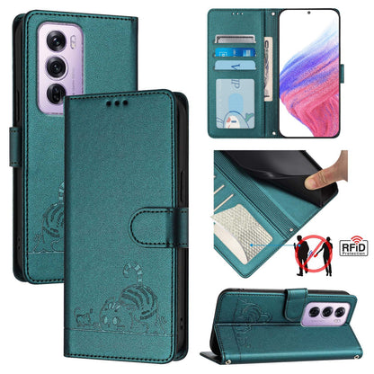 OPPO Reno12 Pro Global Cat and Mouse Embossed PU Leather RFID Case with Wallet Slots, Anti-Fall Protection, Kickstand, and Lanyard-buycases.co.uk