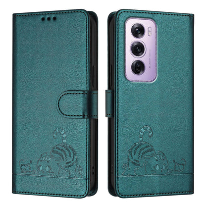 OPPO Reno12 Pro Global Cat and Mouse Embossed PU Leather RFID Case with Wallet Slots, Anti-Fall Protection, Kickstand, and Lanyard-buycases.co.uk
