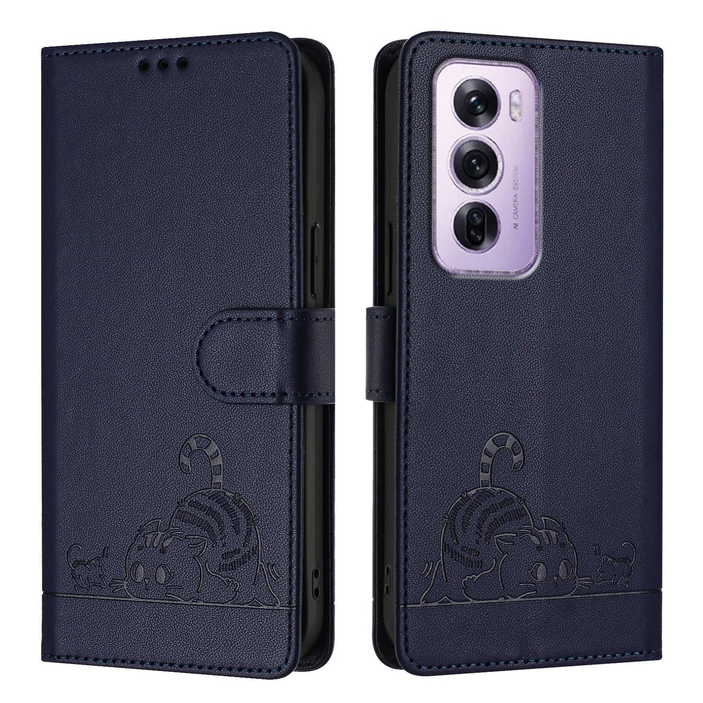 OPPO Reno12 Pro Global Cat and Mouse Embossed PU Leather RFID Case with Wallet Slots, Anti-Fall Protection, Kickstand, and Lanyard-buycases.co.uk