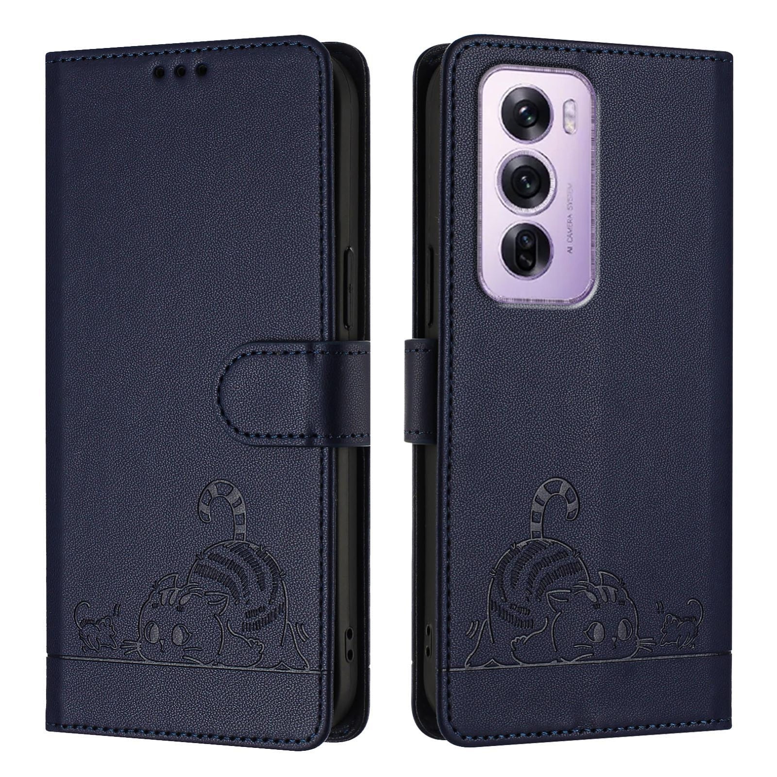 OPPO Reno12 Pro Global Cat and Mouse Embossed PU Leather RFID Case with Wallet Slots, Anti-Fall Protection, Kickstand, and Lanyard-buycases.co.uk