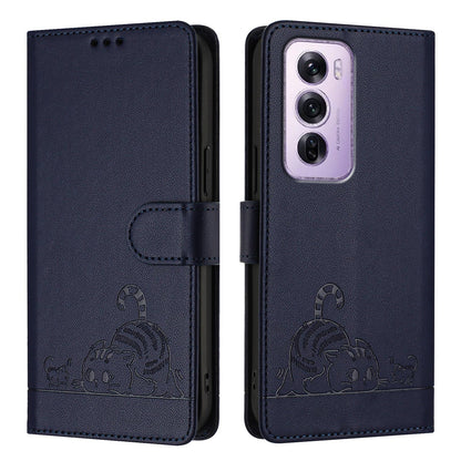OPPO Reno12 Pro Global Cat and Mouse Embossed PU Leather RFID Case with Wallet Slots, Anti-Fall Protection, Kickstand, and Lanyard-buycases.co.uk