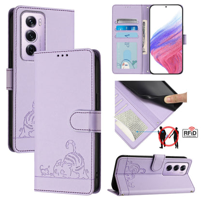 OPPO Reno12 Pro Global Cat and Mouse Embossed PU Leather RFID Case with Wallet Slots, Anti-Fall Protection, Kickstand, and Lanyard-buycases.co.uk
