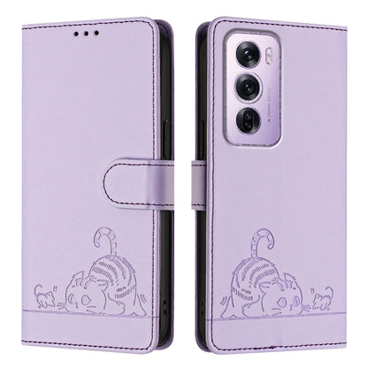 OPPO Reno12 Pro Global Cat and Mouse Embossed PU Leather RFID Case with Wallet Slots, Anti-Fall Protection, Kickstand, and Lanyard-buycases.co.uk