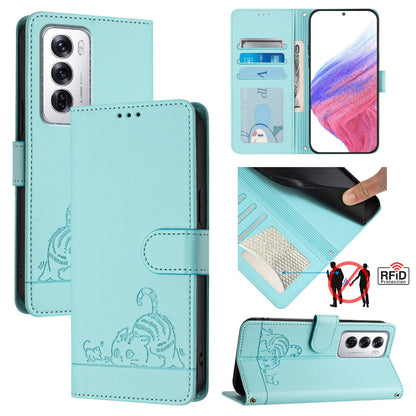 OPPO Reno12 Global Cat and Mouse Embossed PU Leather RFID Case with Wallet Slots, Anti-Fall Protection, Kickstand, and Lanyard-buycases.co.uk