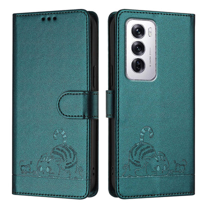 OPPO Reno12 Global Cat and Mouse Embossed PU Leather RFID Case with Wallet Slots, Anti-Fall Protection, Kickstand, and Lanyard-buycases.co.uk