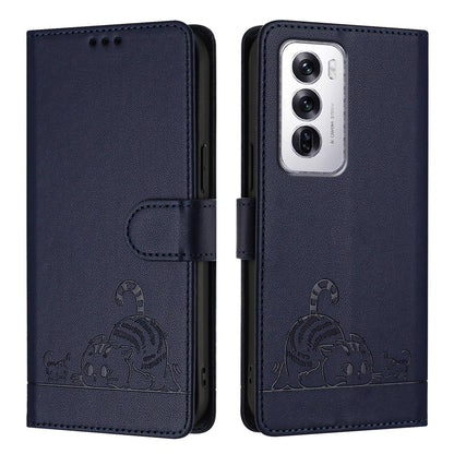 OPPO Reno12 Global Cat and Mouse Embossed PU Leather RFID Case with Wallet Slots, Anti-Fall Protection, Kickstand, and Lanyard-buycases.co.uk