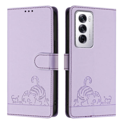 OPPO Reno12 Global Cat and Mouse Embossed PU Leather RFID Case with Wallet Slots, Anti-Fall Protection, Kickstand, and Lanyard-buycases.co.uk