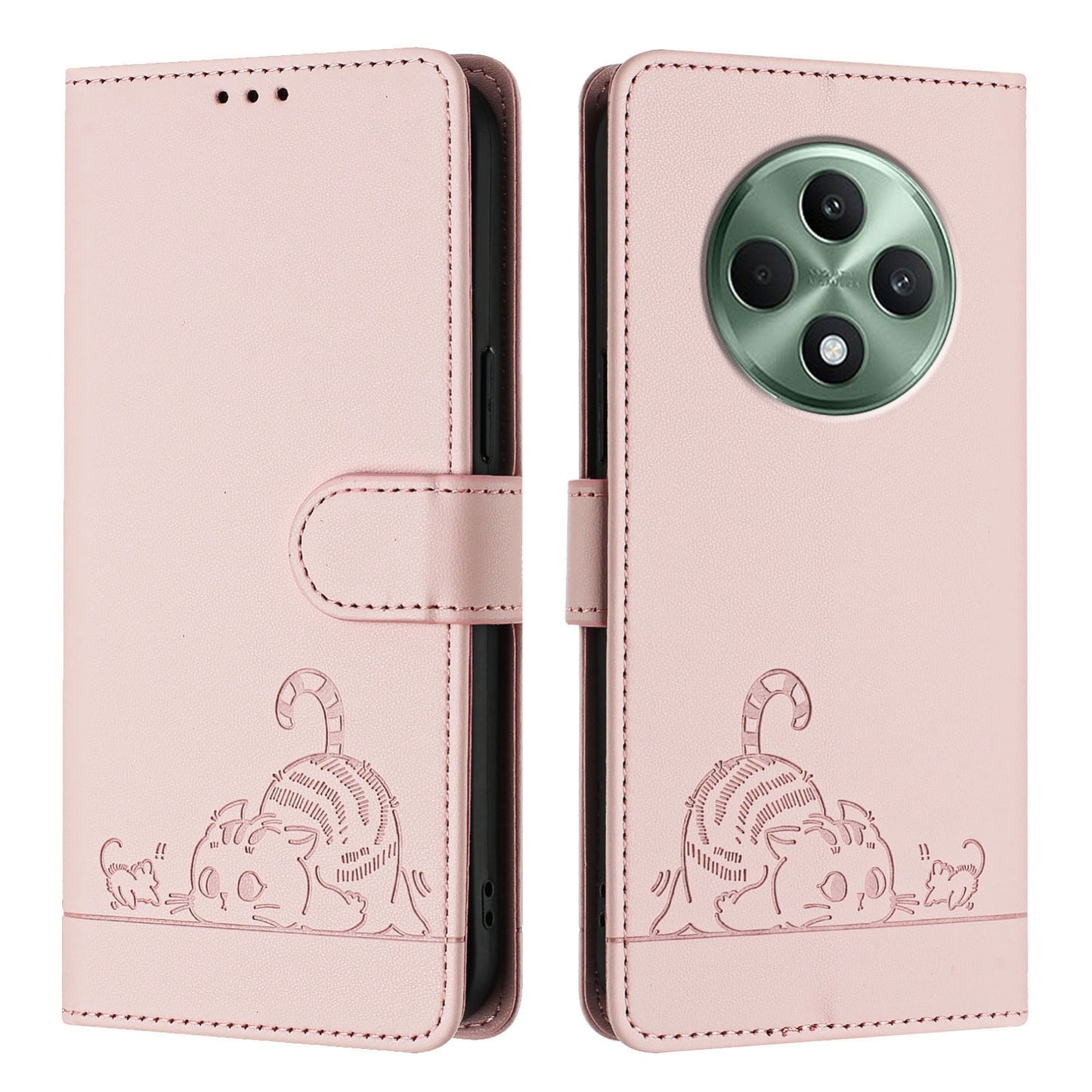 OPPO Reno12 F Global Cat and Mouse Embossed PU Leather RFID Case with Wallet Slots, Anti-Fall Protection, Kickstand, and Lanyard-buycases.co.uk