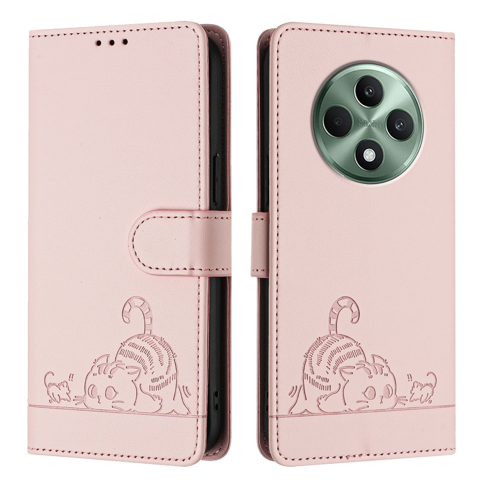 OPPO Reno12 F Global Cat and Mouse Embossed PU Leather RFID Case with Wallet Slots, Anti-Fall Protection, Kickstand, and Lanyard-buycases.co.uk